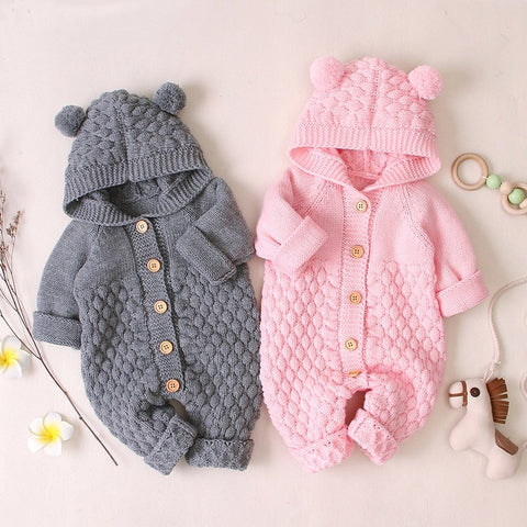 Baby Bear Pompom Chunky Knit Jumpsuit